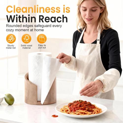 2026 New Mountain Paper Towel Holder Countertop,Natural Mango Wood Round Base and Iron Holder, Wooden Paper Towel Holder for Kitchen Roll Organize Dining Table Home Decor-7-14 Days delivery (Brown-1)