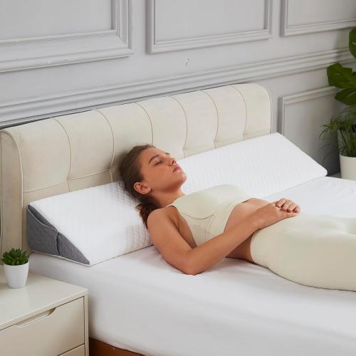 White and Grey Wedge Pillow Headboard Queen - Ergonomic Support for Sleeping, Post-Surgery, Acid Reflux Relief, and More - CertiPUR-US Certified Memory Foam & Removable Cover, Wedge for Headboard Gap