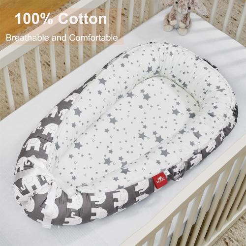 Baby Lounger, Newborn Lounger, Baby Nest Bed, Portable Baby Bed, Girl Boy Baby Essentials, Soft Breathable Portable Infant Lounger Essentials (Gray Elephant)