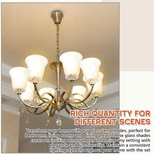 6 Pcs Bell Shaped Glass Lamp Shade E26 Replacement Globe Ceiling Fan Light Cover with 1-5/8'' Fitter Opening for Chandelier Wall Sconce Pendant Light Bathroom Vanity Fixture (White Alabaster)