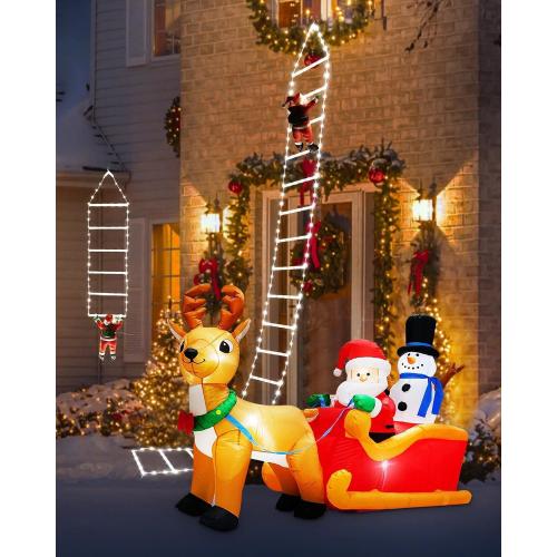 Christmas Decorations LED Ladder Lights with Climbing Santa Claus, 10ft Outdoor Christmas Decorative Light - 8 Modes Xmas Lights Tree for Home Holiday Wall Window Xmas Decor (Cool White)