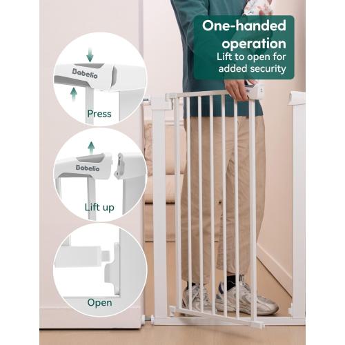 BABELIO 36 Tall Narrow Baby Gate, 26-28.5 Wide Auto-Close Metal Pet Gate for Small Stairs/Doorways/Hallways, Pressure/Hardware Mounted for Child and Pets, NO Extensions, White