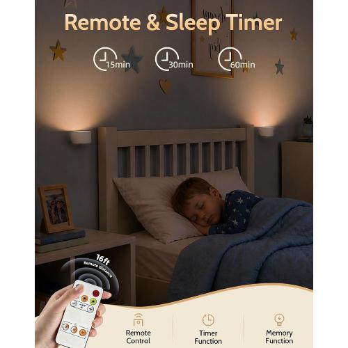 LED Wall Mounted Lights, Rechargeable Wall Sconces, 3 Color Temps, Remote & Touch, 360° Rotating and Dimmable for Bedroom, Bedside & Reading (White, 2 Pack)