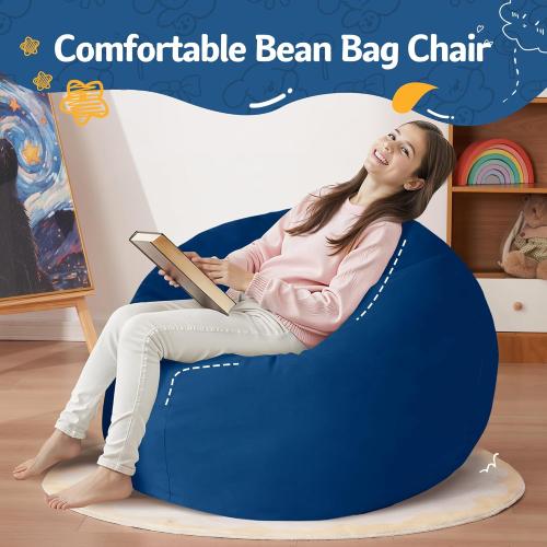 Homguava Bean Bag Chair: Bean Bags with Memory Foam Filled,Comfy Beanbag Chairs Round Bean Bag Sofa with Dutch Velvet Cover-2FT-28 x28 x22,Blue