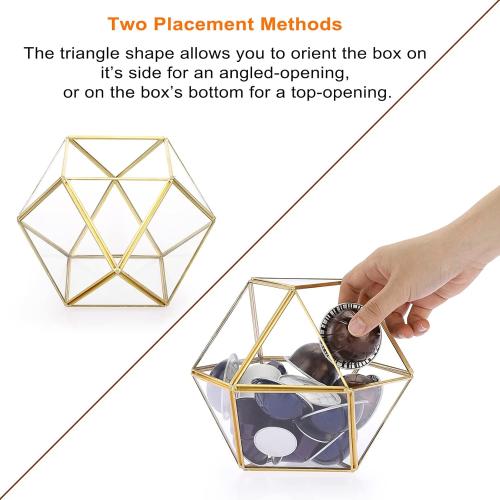 ELLDOO Gold Glass Coffee Pods Holder, Large Capacity 14 Sided Glass Box for K Cups & Nespresso Capsules, Coffee Capsule Storage for Counter Coffee Bar, Kitchen, Office