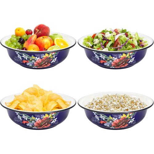 Lawei Set of 2 Enamel Bowl, 4 Quart Large Enamel Salad Serving Mixing Bowl with Black Rim, Vintage Enamelware Plate Dish for Fruit Salad Pasta Soup Dinner, Round Dough Making Bowl Washing Basin, 12in