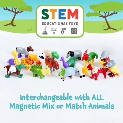 POPULAR PLAYTHINGS Magnetic Animals for Toddlers 1-3, Mix or Match Animal Toys, Set of 4 Gift for Kids - Jungle Animals