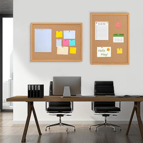 Board2by Cork Board Bulletin Board 18 x 24, Wood Framed Corkboards for Wall Decor, Hanging Office Message Board, Large Wall Mounted Notice Pin Board with 15 Push Pins for School, Home & Office