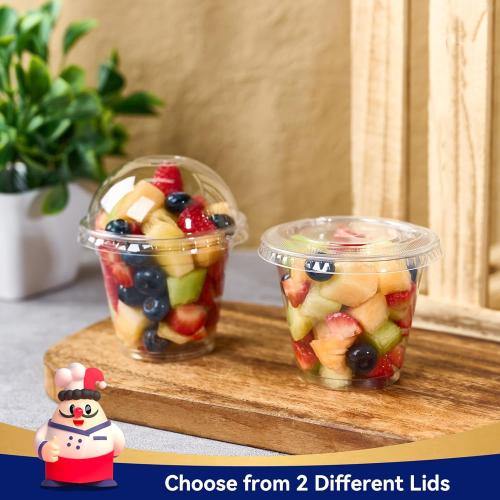 JOLLY CHEF 200 Sets 9 oz Clear Plastic Cups with Dome Lids, and Paper Lid Liners, Plastic Dessert Cups with lids for Parfait, Ice Cream, Snacks, Fruit, Pudding