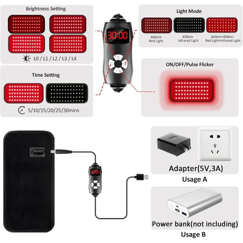 Red Light Therapy Belt, 3 in 1 LED Bead Infrared Light Therapy for Body, Wearable Wrap with Timer for Back Shoulder Waist 660nm Red Light-Therapy & 850nm Infrared Light Device Home Use (Corded)