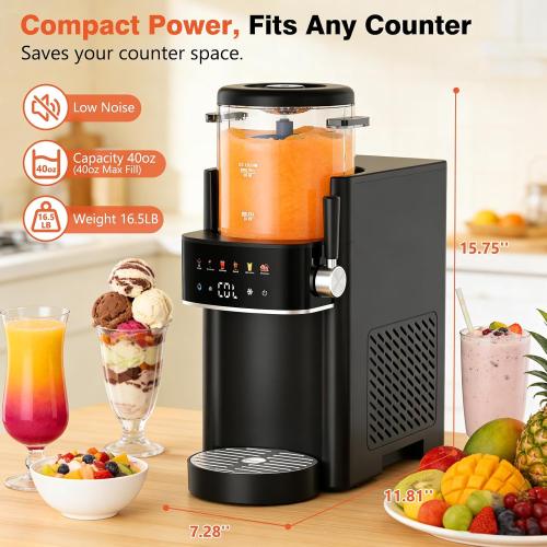 Slushie Machine, Frozen Drink and Ice Cream Machine for Home, Black | Slushy Margarita Frozen Drink Soft Serve Ice Cream Machine, 6 Preset, No Ice Needed, Fast Freeze, Temp Control, Easy to Clean