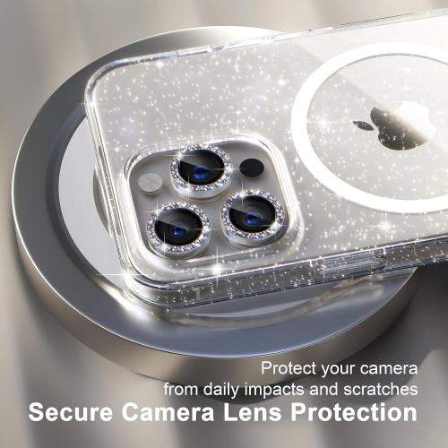 Choiche for iPhone 15 Pro Max Case Magnetic, Women Clear Glitter Bling Sparkly Case, [3xDiamond Camera Lens Protectors] [2xTempered Glass Screen Protectors] [Compatible MagSafe] (Glitter Clear)
