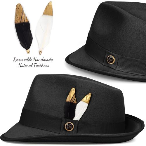 FADACHY Fedora Hats for Men & Women Short Brim Felt hat Trilby Fedora with Feather Panama Dress Hat