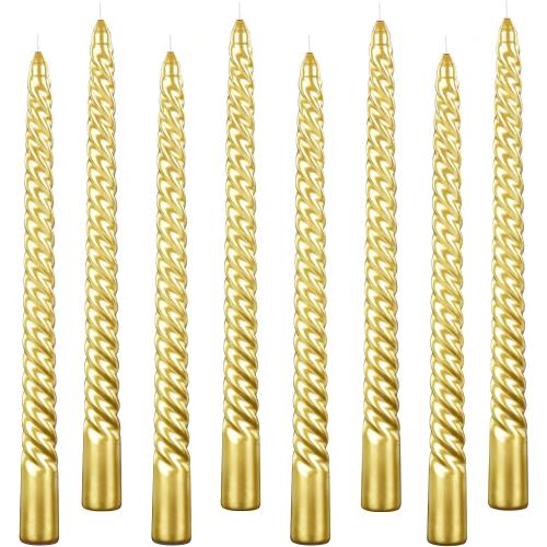 10 Inch Taper Candle, Set of 9,Tapered Candles Burn for 7 Hours, Long Sticks,Tall Candlesticks, Dinner Party, Wedding, Halloween (25cm, Gold)