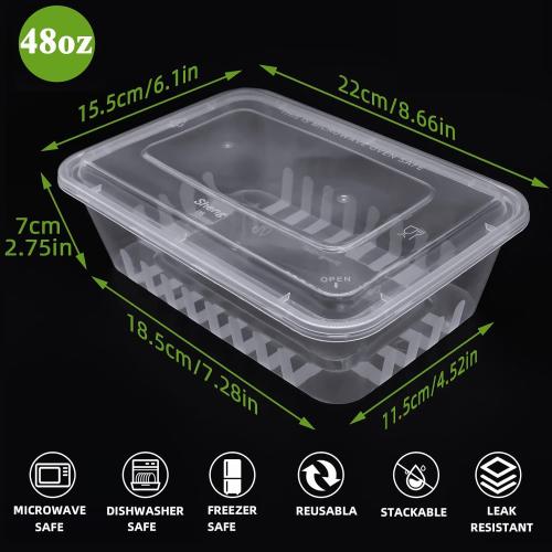 Set of 100  Size 24oz Disposable Food Containers, Meal Prep Food Reusable Plastic Bento Lunch Box with Lid, BPA Free, Microwave/Freezer/Dishwasher Safe Bento Soups Box