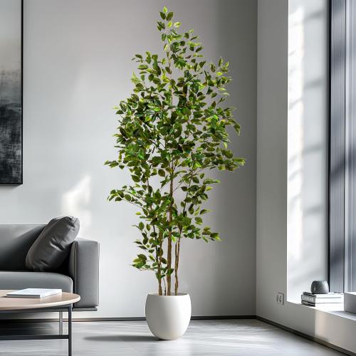 Bailikang Artificial Ficus Tree Indoor 7ft, Large Potted Faux Tree with Realistic Silk Leaves & Trunk for Home Office, Living Room Corner Decor