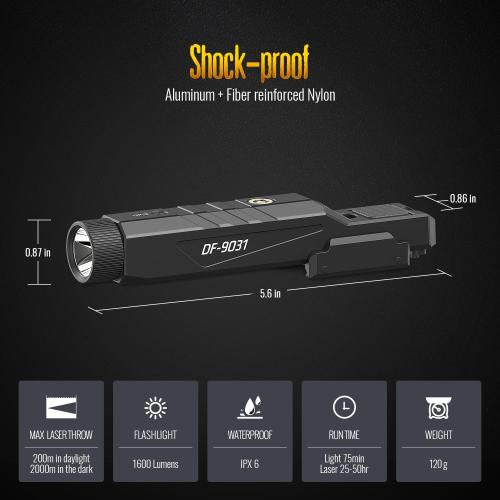 DEFENTAC 1600 Lumens Green Laser Light Combo with Momentary Strobe for Rifle, Weapon Light with Built-in Pressure Switch Compatible with M-Lok/Picatinny, Rechargeable