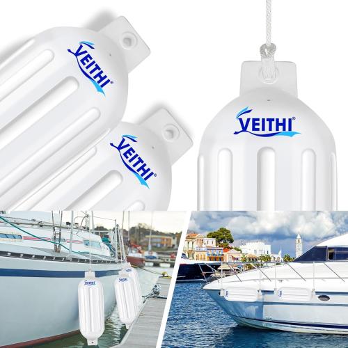 4.5/5.5/6.5/8.5/10/16 inch Boat Fenders 4 Pack,Ribbed Twin Eyes Vinyl Boat Bumpers Fenders,Boat Bumpers for Docking Come with Ropes Needles and Pump to Inflate