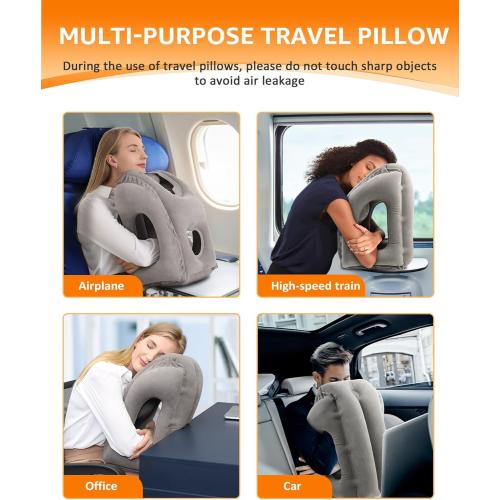 Sunany Travel Pillow, Inflatable Neck Pillow Used for Airplanes/Cars/Buses/Trains/Office Napping with Eye Mask/Earplugs (Gray)