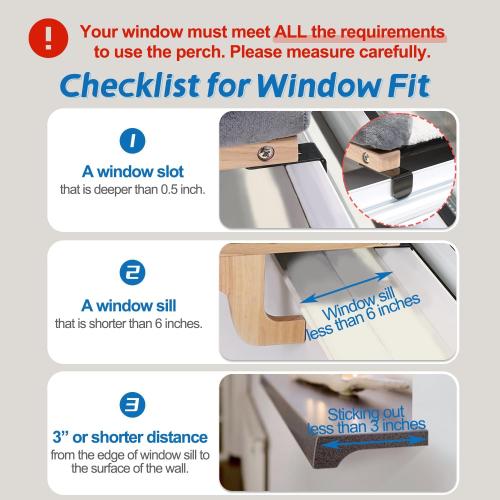 Zakkart Cat Perch for Window Sill with Bolster - Orthopedic Hammock Design with Premium Hardwood & Robust Metal Frame - Cat Window Seat for Large Cats and Kittens -Gray