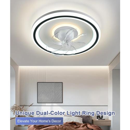 White 20 360° Rotation Low Profile Ceiling Fans with Lights and Remote Ultra Quiet Energy Efficient Dimmable 3 Color Reversible Motor, 20 Flush Mount Ceiling Fan with Lights for Bedroom Living Room Kitchen