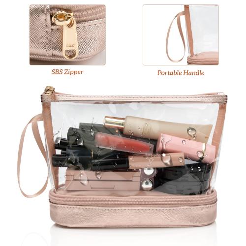 Ethereal Clear Makeup Bag, TSA Travel Makeup Organizer Bag Rose Gold Makeup Bags for Women Small Cosmetic Bag Portable Makeup Bag for Purse
