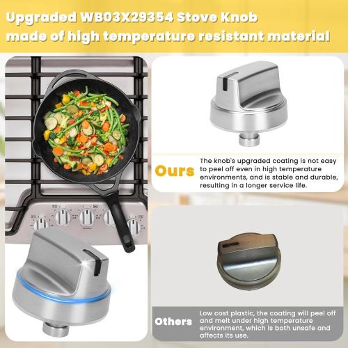 WB03X29354 Stove Knob (5PCS), WB03X29354 for GE Stove Knobs Replacement 4585908 AP6327766 PS12296156, for GE WB03X29354 Burner Knob, Fits Models PGP7030SL1SS PGP7036SL1SS PGP9036SL1SS