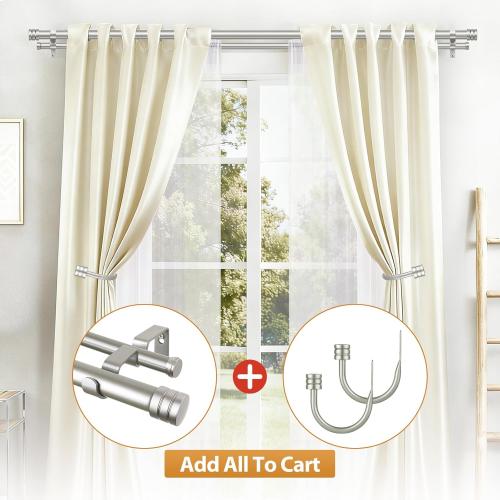 TONIAL 1 Inch Double Curtain Rods for Windows 66 to 120 Inch, Silver | Heavy Duty Dual Drapey Rod 32 to 144 Inch, Decorative Adjustable for Living Room, with Classic Finial, 33lbs Weight Capacity