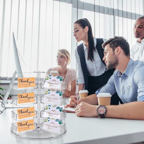 Qunclay Acrylic Business Card Holder Multi Slot Card Organizer Plastic Rotating Clear Sticker Holders Multi Pocket Rotating Countertop Organizer Display(24 Pocket)
