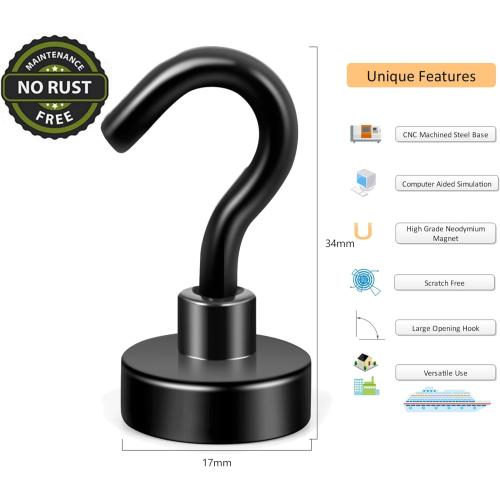 Neosmuk Magnetic Hooks, Heavy Duty 30lb  Strong Magnet Hook for Cruise Cabins, Cruise Ship Essentials for Hanging, Metal Wall Refrigerator Hangers (Black, 5 Pack)