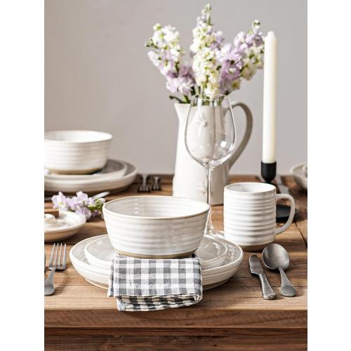 LE TAUCI Dinnerware Sets 16 PCS, Stoneware Plates and Bowls Set, House Warming Wedding Present, Serve for 4 (10 Dinner Plates   8 Salad Dish   28 oz Cereal Bowl 12oz coffee mugs) x 4, Arctic White (NO DINNER PLATES)