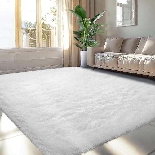 White Fluffy Bedroom Area Rug : Fluffy Area Rugs for Living Room - White Shag Bedroom Area Rug