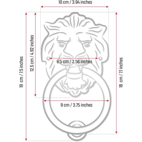 Size 6.5 Lions Head Door Knocker,inches,Solid Brass,Regency Period(Polished Brass)