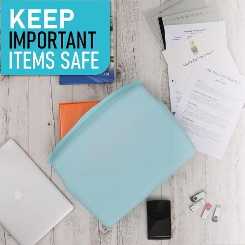 Large Silicone Waterproof and Heat Resistant Bag- Airtight Zip Closed Seal Pouch, Fireproof & Water Proof Safe Storage Holder for Cash, Passport, Laptop, Folder, Important Legal Documents & Valuables