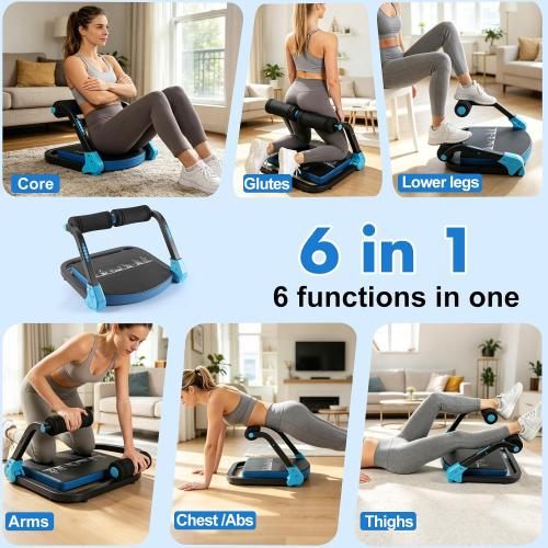 6-in-1 Foldable Ab Machine with 4 Resistance Levels, 330 lb Capacity | Padded seat, foam handles, supports sit-ups and core workouts, compact design, easy storage