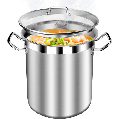 Size 24 quart Large Stainless Steel Stock Pot with Lid – 24 Quart (6 Gallon) Heavy-Duty Cooking Pot for Soup, Stew, Pasta – Commercial & Home Use, Easy to Clean