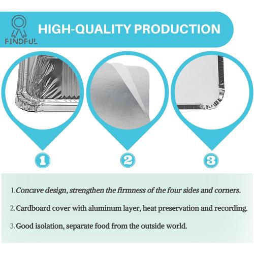 Aluminum Pans with Lids (50-Pack, 8.5×6) 1LB Capacity Foil Food Containers with Lids - 50 Pans and 50 Cardboard Covers - Disposable Tin Foil Pans - for Baking, Meal Prep and Freezer, Takeout