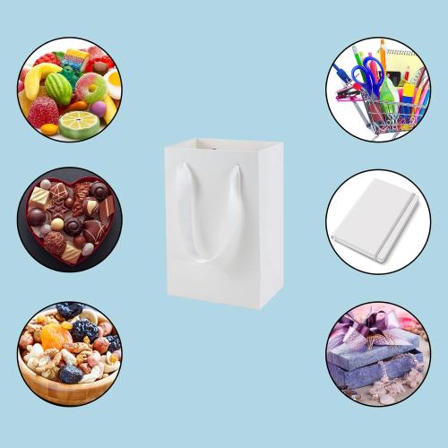 HUAPRINT 30 Pack White Small Paper Bags with Handles - 5.25x3.75x8 inch Gift Wrap Bag for Retail,Party Favor,Merchandise,Business,Shopping,Wedding