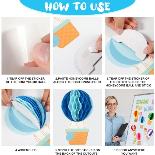 Crtiin 3D Hot Air Balloon Honeycomb Bulletin Board Set for School Classroom Decoration, Balloon Artcraft Cutouts with Honeycomb for Back to School Kindergarten Decor The Sky Is The Limit (Cute)