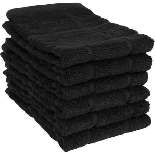 All Clad Premium Solid Dish Cloth Set: Highly Absorbent, Super Soft - 100% Turkish Cotton Terry Looped, 13x14 Dish Towels for Cleaning & Drying Dishes, Pans, Glassware, or Counters, 6-Pack, Black
