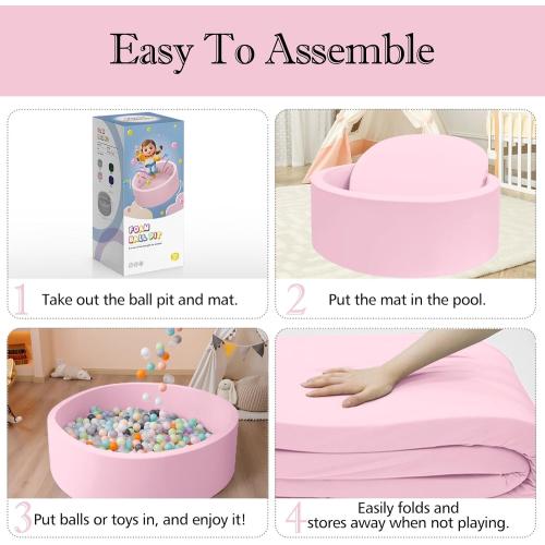 Ball Pit for Toddlers, 35.4x 11.8 Foam Ball Pits, Indoor Soft Round Baby Playpen for Children, Ideal Gift for Toddlers, Pink, (Balls not Included)