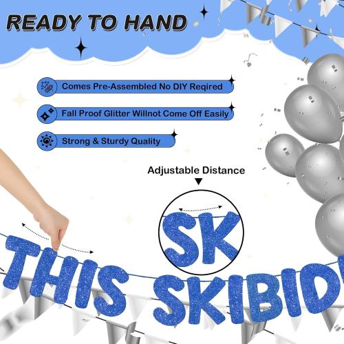Fulmoon Pre Strung This Skibidi Rizzler Is 11 No Cap Glitter Banner 11th Birthday Party Decorations, Funny Birthday Sign, Party Supplies, Ideas, Gifts, Dark Blue