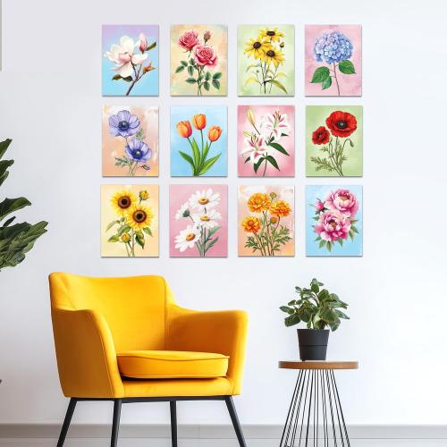 GLASSWINDS 12 Pcs Pre Drawn Canvas to Paint for Adults, 8 X 10 Inch Pre Printed Canvases for Painting, Prepare Printed Canvas Set Sip and Paint Kit for Paints Party Favors(Flower)