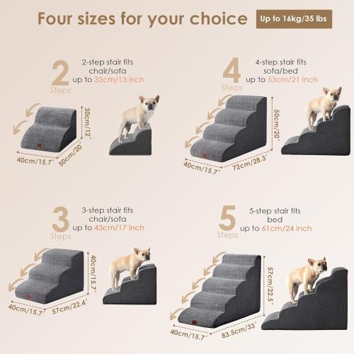 EHEYCIGA Curved Dog Stairs Ramp for Small Dogs 15.7 H, 3-Step Dog Steps for Couch Sofa and Chair, Pet Stairs for Cats, Non-Slip Balanced Pet Steps Indoor, Grey