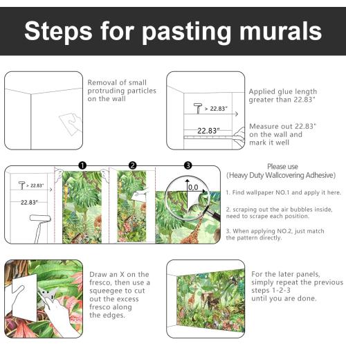 -Green Rainforest Plants Animals Tiger Cloth Wallpaper Jungle Plants Banana Leaves Boys Girls Kindergarten Children's Room Large Mural- 91x65（ not Peel and Stick）