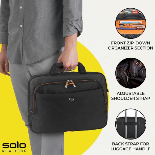Solo New York Briefcase - Laptop Carrying Bag for Women & Men, Brief for Travel & Work, Adjustable Shoulder Strap - Ace Slim