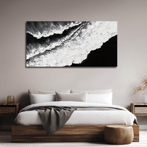 NBAODAN Abstract Wall Art Modern Artwork White Canvas Pictures Large Painting Textured Art 29x58 Black Office Wall Decor Home Decorations for Living Room