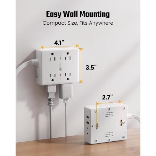 10Ft Extension Cord with Multiple Outlets, Flat Plug Surge Protector Power Strip 10 Ft Long Cord, 8 Outlets & 4 USB Ports (2 USB C), Desk Charging Station for Home Office, College Dorm Room Essentials