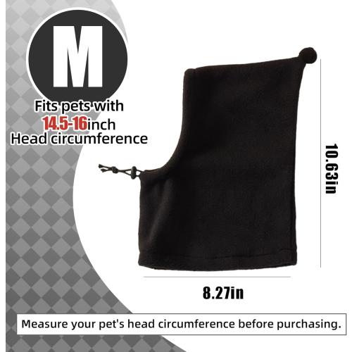 Pet Neck Warmer with Hat, Leopard Print, Adjustable Drawstring, Soft Polyester, for Dogs and Cats (Black, Medium)