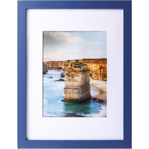 wyooxoo 9x12 Picture Frame Made of Solid Wood Photo Frame Display Pictures 6x8 with Mat or 9x12 Without Mat For Table top Display or Wall, Dark Blue, 1 Pack